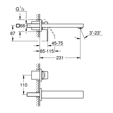 Grohe Eurocube  mosdócsaptelep M-es méret, 2-lyukas Brushed Hard Graphite