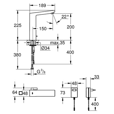 Grohe Eurocube E Infravörös elektronikus mosdócsaptelep 1/2”, króm
