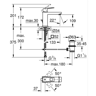 Grohe Eurocube egykaros mosdócsaptelep 1/2”, M-es méret, Brushed Hard Graphite