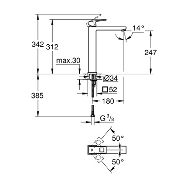 Grohe Eurocube egykaros mosdócsaptelep 1/2” XL-es méret, Brushed Hard Graphite