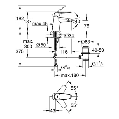 Grohe Eurodisc Cosmopolitan egykaros bidécsaptelep 1/2” S-es méret, króm