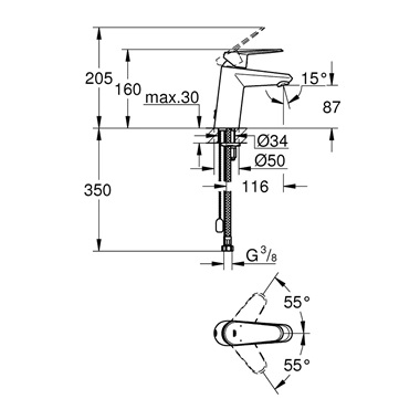 Grohe Eurodisc Cosmopolitan egykaros mosdócsaptelep 1/2" S-es, króm