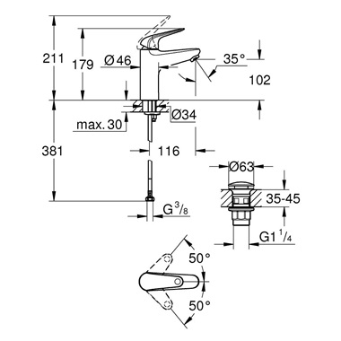 Grohe Euroeco egykaros mosdócsaptelep 1/2" M-es méret, króm