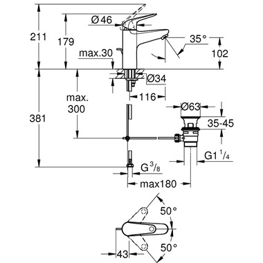 Grohe Euroeco egykaros mosdócsaptelep 1/2” M-es méret, króm
