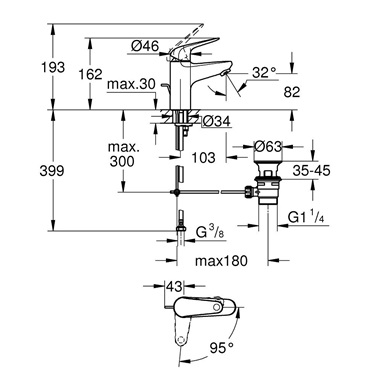 Grohe Euroeco egykaros mosdócsaptelep 1/2” S-es méret, króm