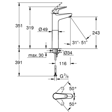 Grohe Euroeco egykaros mosdócsaptelep 1/2” XL-es méret, króm