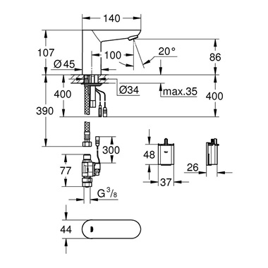 Grohe Euroeco Cosmopolitan E Infravörös elektronikus mosdócsap keverőegység nélkül króm
