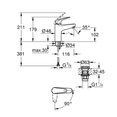 Grohe Euroeco egykaros mosdócsaptelep M-es méret 1/2" Grohe Euroeco egykaros mosdócsaptelep M-es méret 1/2"