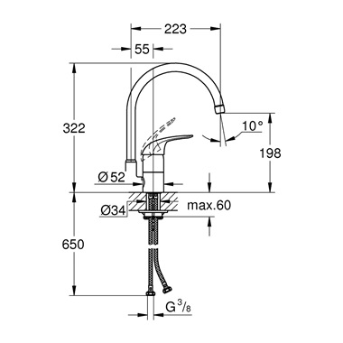 Grohe Euroeco egykaros mosogatócsap 1/2" króm