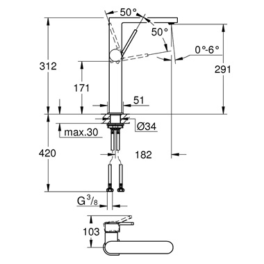 Grohe Plus magasított mosdócsaptelep XL-es, króm