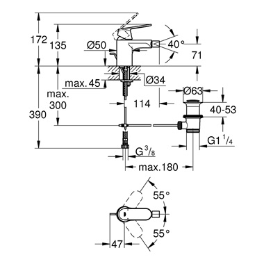Grohe Eurosmart Cosmopolitan egykaros bidécsaptelep, 1/2” S-es méret, króm