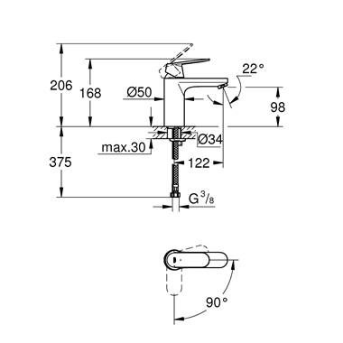 Grohe Eurosmart Cosmopolitan egykaros mosdócsaptelep 1/2” M-es méret, króm