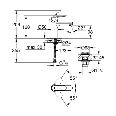 Grohe Eurosmart Cosmopolitan egykaros mosdócsaptelep 1/2” M-es méret, króm