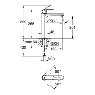 Grohe Eurosmart Cosmopolitan egykaros mosdócsaptelep 1/2” XL-es méret, króm