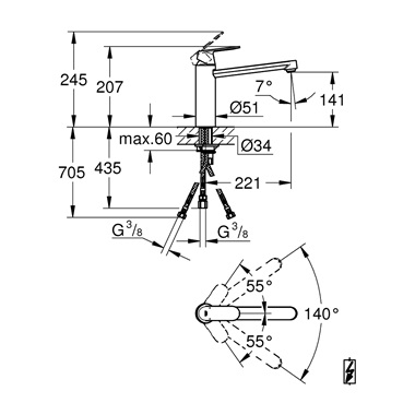 Grohe Eurosmart Cosmopolitan egykaros mosogatócsaptelep 1/2”,króm