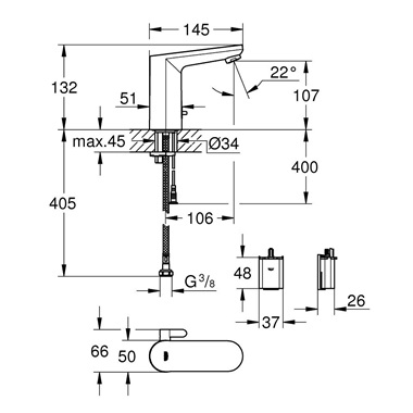 Grohe Eurosmart Cosmopolitan mosdócsaptelep E infrás, keverős hőmérséklet-korlátozóval