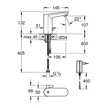 Grohe Eurosmart Cosmopolitan E Infravörös elektronikus mosdócsaptelep 1/2"