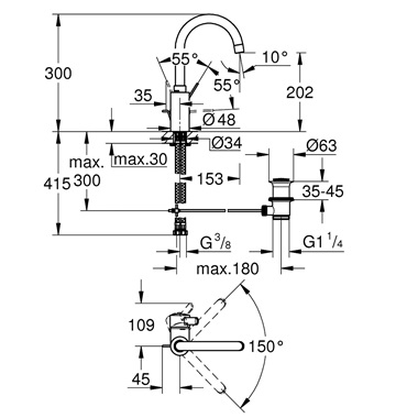 Grohe Eurosmart Cosmopolitan egykaros mosdócsaptelep 1/2" L-es, króm