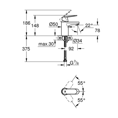 Grohe Eurosmart Cosmopolitan egykaros mosdócsaptelep 1/2" S-es méret króm