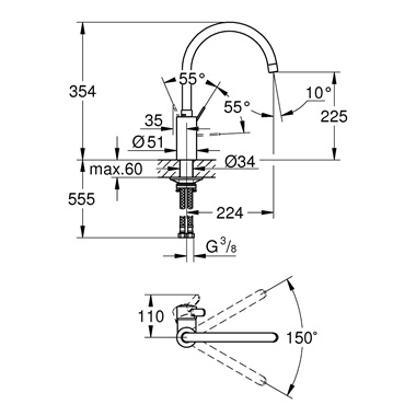 Grohe Eurosmart Cosmopolitan egykaros mosogatócsaptelep 1/2”, króm