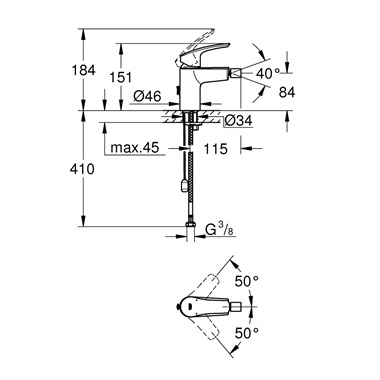 Grohe Eurosmart egykaros bidécsaptelep, 1/2” S-es méret, króm