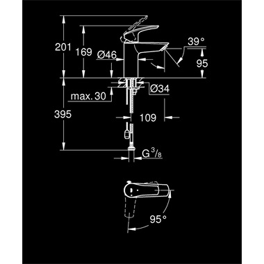 Grohe eurosmart egykaros mosdócsaptelep 1/2” S-es méret, króm