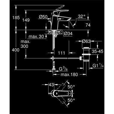 Grohe Eurosmart egykaros mosdócsaptelep 1/2” S-es méret, króm