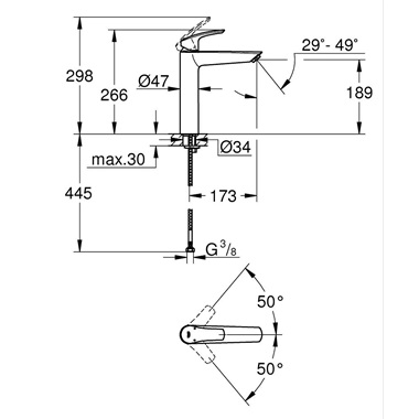 Grohe Eurosmart egykaros mosdócsaptelep 1/2” XL-es méret, matt fekte