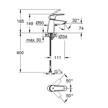 Grohe Eurosmart egykaros mosdócsaptelep 1/2” S-es méret, króm