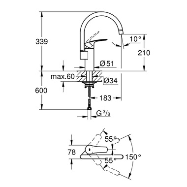 Grohe Eurosmart mosogatócsaptelep 1/2", króm