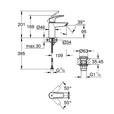 Grohe Eurosmart egykaros mosdócsaptelep S-es méret, matt fekete