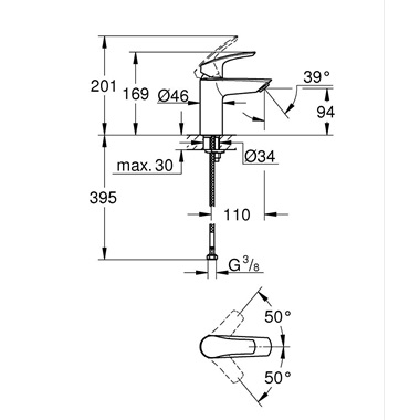 Grohe Eurosmart egykaros mosdócsaptelep 1/2” S-es méret króm
