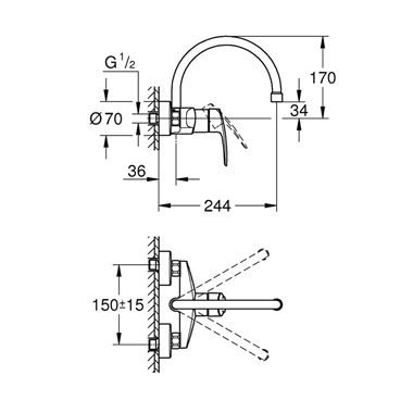 Grohe Eurosmart egykaros fali mosogatócsap 1/2”, króm