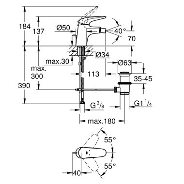 Grohe Eurostyle egykaros bidécsaptelep, 1/2” S-es méret, króm