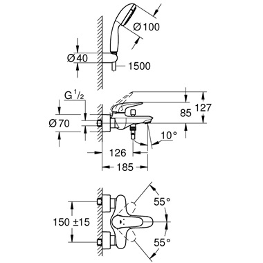 Grohe Eurostyle egykaros kádcsaptelep 1/2", króm
