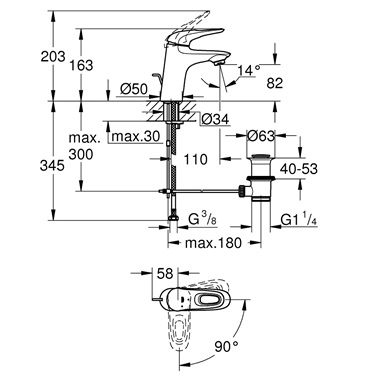 Grohe Eurostyle egykaros mosdócsaptelep 1/2" S-es, króm