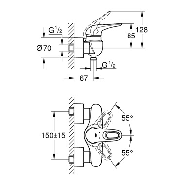Grohe Eurostyle egykaros zuhanycsaptelep 1/2” fehér, króm