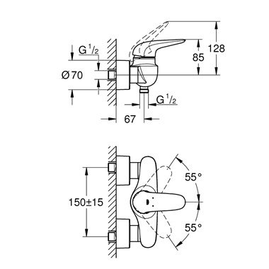 Grohe Eurostyle egykaros zuhanycsaptelep 1/2”, króm