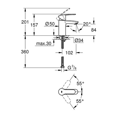 Grohe Eurostyle Cosmopolitan egykaros mosdócsaptelep 1/2" S-es, króm