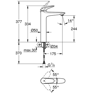 Grohe Eurostyle egykaros mosdócsaptelep 1/2” XL-es méret, króm