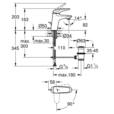 Grohe Eurostyle egykaros mosdócsaptelep 1/2” S-es méret, króm