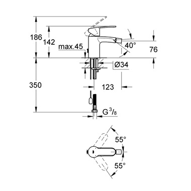 Grohe Eurostyle Cosmopolitan egykaros bidécsaptelep, 1/2" S-es, króm