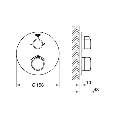 Grohe Grohtherm termosztátos kád keverő 2 kimenethez, beépített elzáró/váltó szeleppel