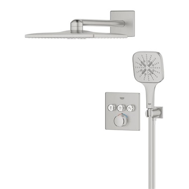 Grohe Grohtherm SmartControl falsík alatt zuhanyrendszer Rainshower SmartActive 310 Cube fejzuhannyal, Supersteel
