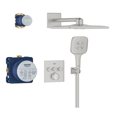 Grohe Grohtherm SmartControl falsík alatt zuhanyrendszer Rainshower SmartActive 310 Cube fejzuhannyal, Supersteel