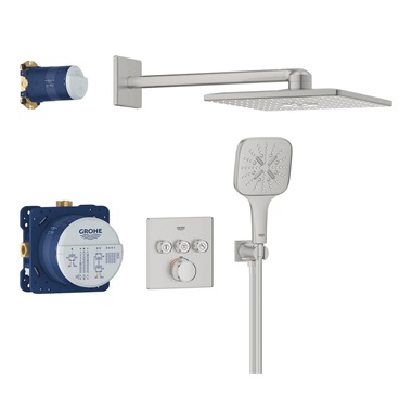 Grohe Grohtherm SmartControl falsík alatt zuhanyrendszer Rainshower SmartActive 310 Cube fejzuhannyal, Supersteel