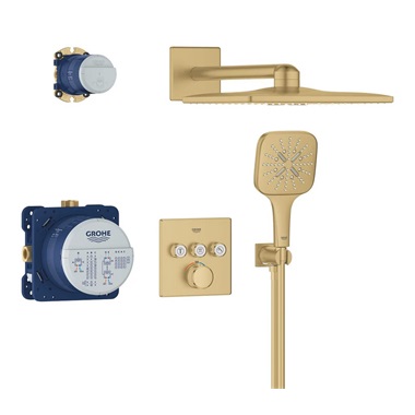Grohe Grohtherm SmartControl  zuhanyrendszer Rainshower SmartActive 310 Cube fejzuhannyal, Brushed Cool Sunrise
