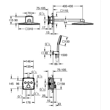 Grohe Grohtherm SmartControl falsík alatti zuhanyrendszer Rainshower SmartActive 310 Cube fejzuhannyal