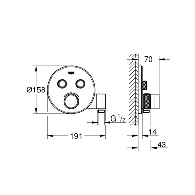 Grohe Grohtherm SmartControl termosztát falsík mögötti telepítéshez, 2 fogyasztóra és beépített zuhanytartóval króm