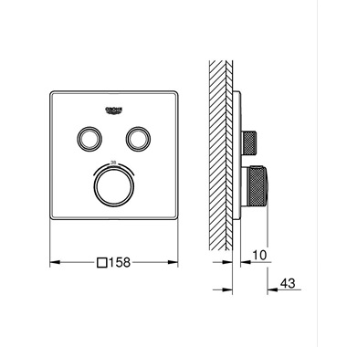 Grohe Grohtherm SmartControl termosztát falsík mögötti telepítéshez, 2 fogyasztóra, matt Supersteel
